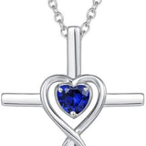 Sapphire Heart Stone Cross Necklace | White Gold