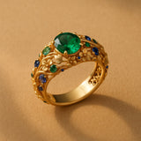 Green & Blue Crystal Gold Ring