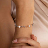 Freshwater Pearl Zircon Paperclip Bracelet