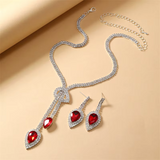 Red Rhinestone Necklace & Earring Set