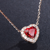 Rose Gold Ruby Heart Pendant Necklace
