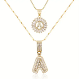 Moissanite letter initial necklace set | Gold